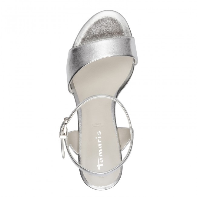 Tamaris 1-28008-42-941 Silver Γυναικεία Πέδιλα με Τακούνι