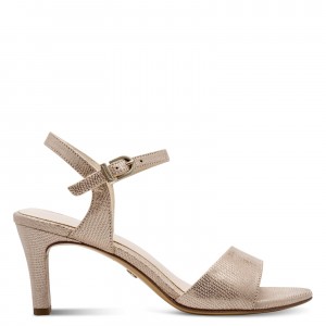 Tamaris 1-28028-42-968 Gold Γυναικεία Πέδιλα με Τακούνι