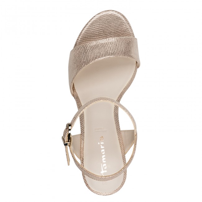 Tamaris 1-28028-42-968 Gold Γυναικεία Πέδιλα με Τακούνι