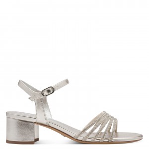 Tamaris 1-28248-44-957 Platinum Γυναικεία Πέδιλα με Τακούνι