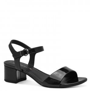 Tamaris 1-28249-42-018 Black Patent Γυναικεία Πέδιλα με Τακούνι