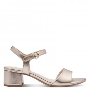 Tamaris 1-28249-42-933 Gold Γυναικεία Πέδιλα με Τακούνι