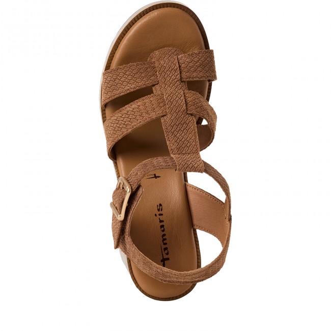 Tamaris 1-28302-46-380 Brown Struct Γυναικεία Πέδιλα με Ψηλό Τακούνι