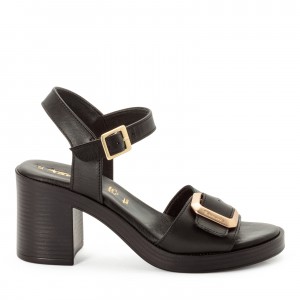 Tamaris 1-28303-46-003 Black Leather Γυναικεία Πέδιλα με Τακούνι