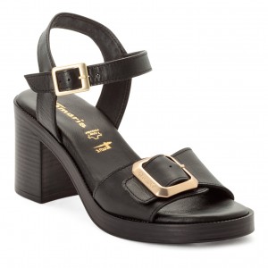 Tamaris 1-28303-46-003 Black Leather Γυναικεία Πέδιλα με Τακούνι