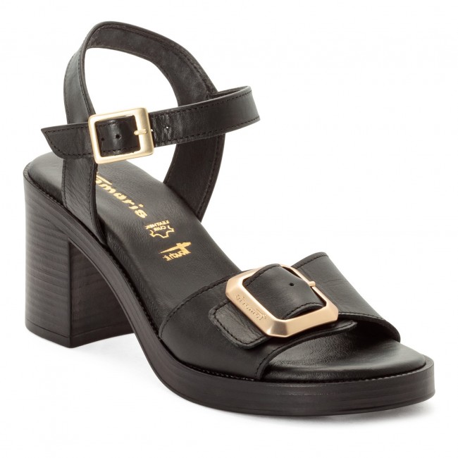 Tamaris 1-28303-46-003 Black Leather Γυναικεία Πέδιλα με Τακούνι