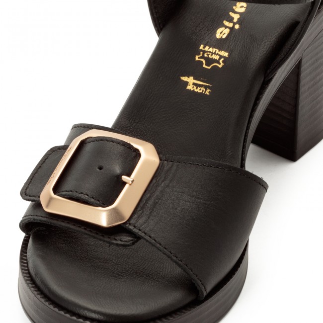 Tamaris 1-28303-46-003 Black Leather Γυναικεία Πέδιλα με Τακούνι