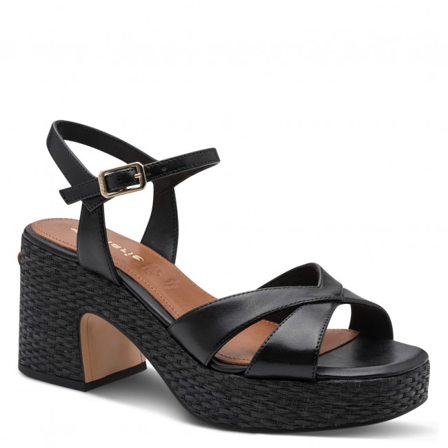 Tamaris 1-28313-44-003 Black Leather Γυναικεία Πέδιλα με Τακούνι
