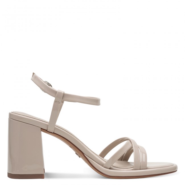 Tamaris 1-28328-46-408 Beige Patent Γυναικεία Πέδιλα με Τακούνι