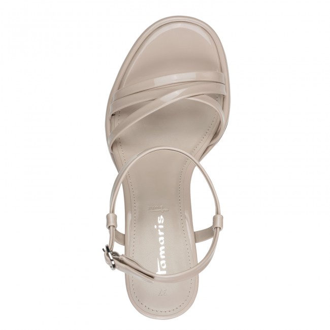 Tamaris 1-28328-46-408 Beige Patent Γυναικεία Πέδιλα με Τακούνι