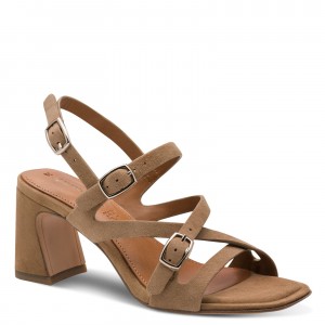 Tamaris 1-28340-46-401 Beige Γυναικεία Πέδιλα με Τακούνι