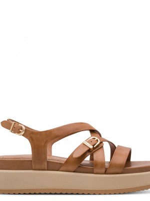 Tamaris 1-28365-46-305 Cognac Γυναικείες Flatform Πλατφόρμες