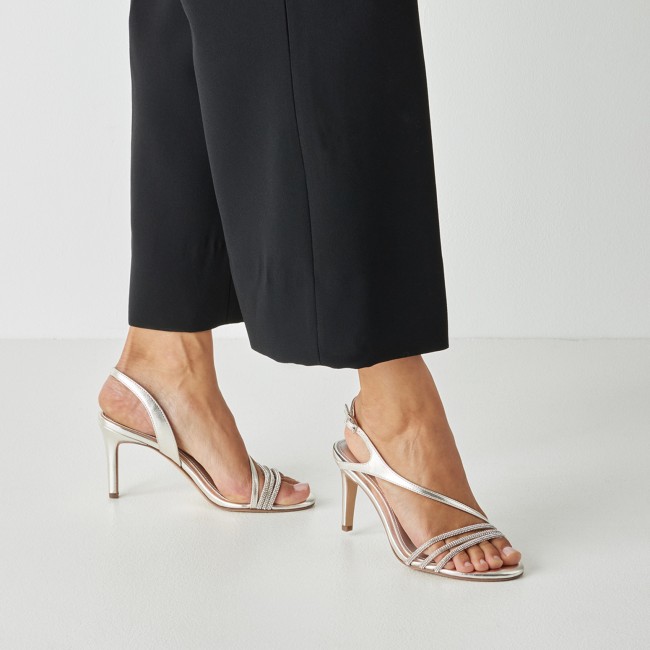 Tamaris 1-28373-46-957 Platinum Γυναικεία Πέδιλα με Τακούνι