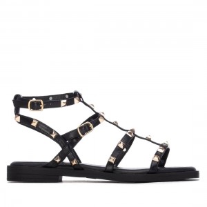 XTI 145149 Black Γυναικεία Flat Σανδάλια