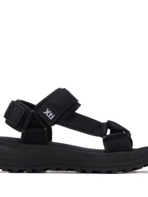 XTI 145181 Black Γυναικεία Flat Σανδάλια