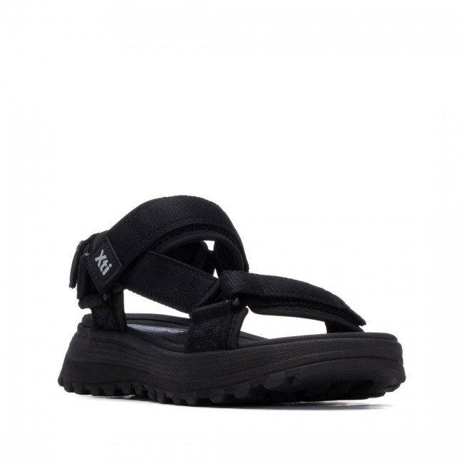 XTI 145181 Black Γυναικεία Flat Σανδάλια