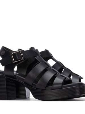 Refresh 175095 Black Γυναικεία Πέδιλα με Τακούνι