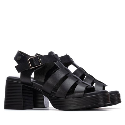 Refresh 175095 Black Γυναικεία Πέδιλα με Τακούνι