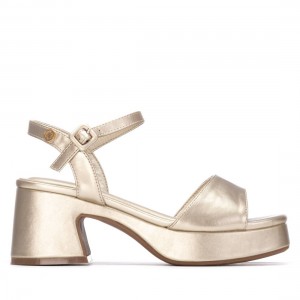 Refresh 175251 Gold Γυναικεία Πέδιλα με Τακούνι