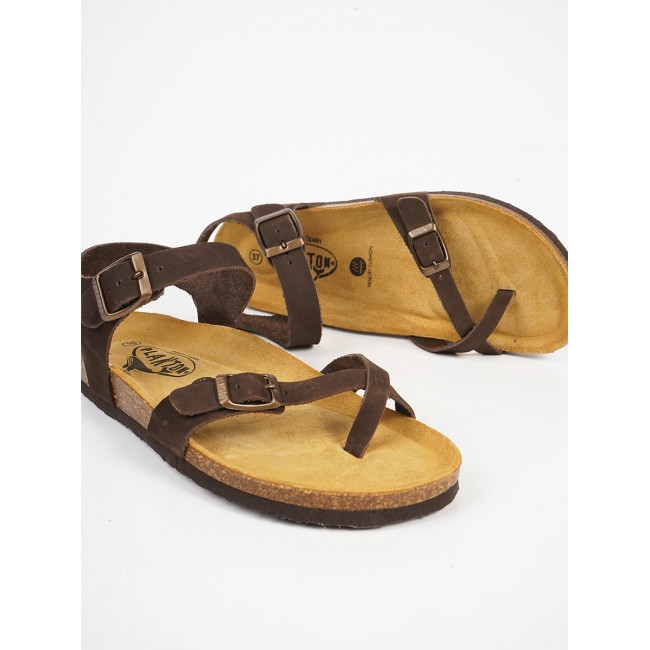 Plakton 181016 Marron Γυναικεία Ανατομικά Δερμάτινα Σανδάλια