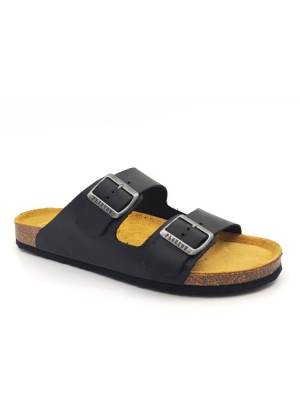 Plakton 175857 Black Ανδρικά Ανατομικά Δερμάτινα Σανδάλια