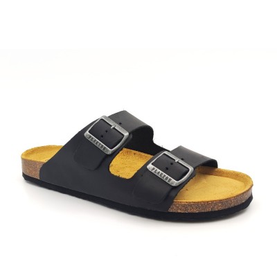 Plakton 175857 Black Ανδρικά Ανατομικά Δερμάτινα Σανδάλια