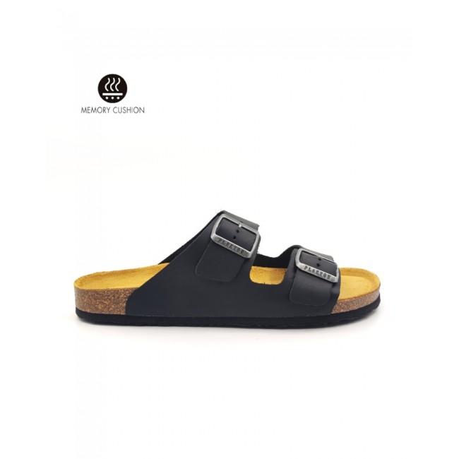 Plakton 175857 Black Ανδρικά Ανατομικά Δερμάτινα Σανδάλια
