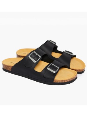 Plakton 180010 Black Γυναικεία Ανατομικά Δερμάτινα Σανδάλια