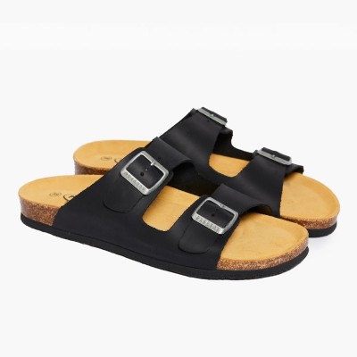 Plakton 180010 Black Γυναικεία Ανατομικά Δερμάτινα Σανδάλια