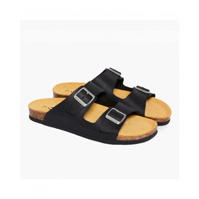Plakton 180010 Black Γυναικεία Ανατομικά Δερμάτινα Σανδάλια