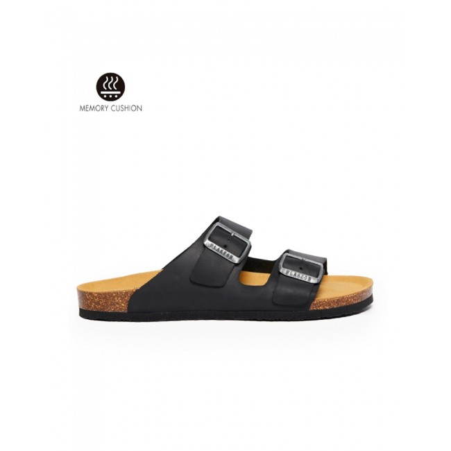 Plakton 180010 Black Γυναικεία Ανατομικά Δερμάτινα Σανδάλια