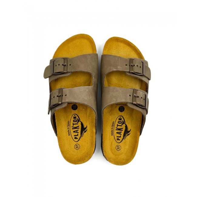 Plakton 180010 Kaki Γυναικεία Ανατομικά Δερμάτινα Σανδάλια