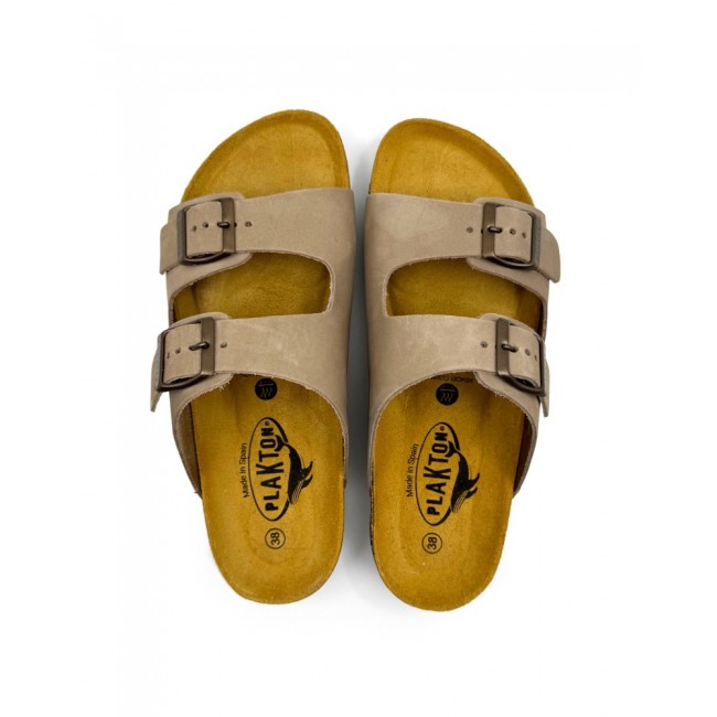 Plakton 180010 Taupe Γυναικεία Ανατομικά Δερμάτινα Σανδάλια