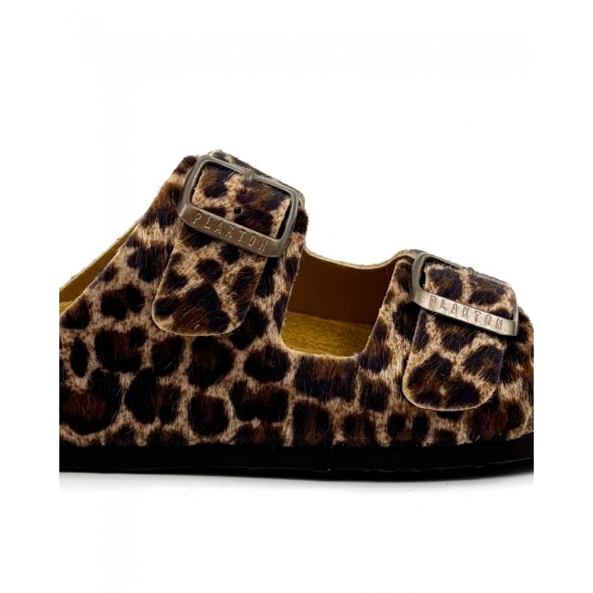Plakton 180010 Leopardo Γυναικεία Ανατομικά Δερμάτινα Σανδάλια