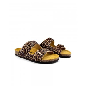 Plakton 180010 Leopardo Γυναικεία Ανατομικά Δερμάτινα Σανδάλια