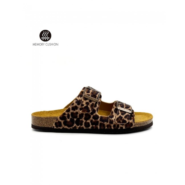 Plakton 180010 Leopardo Γυναικεία Ανατομικά Δερμάτινα Σανδάλια