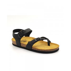 Plakton 181016 Black Γυναικεία Ανατομικά Δερμάτινα Σανδάλια