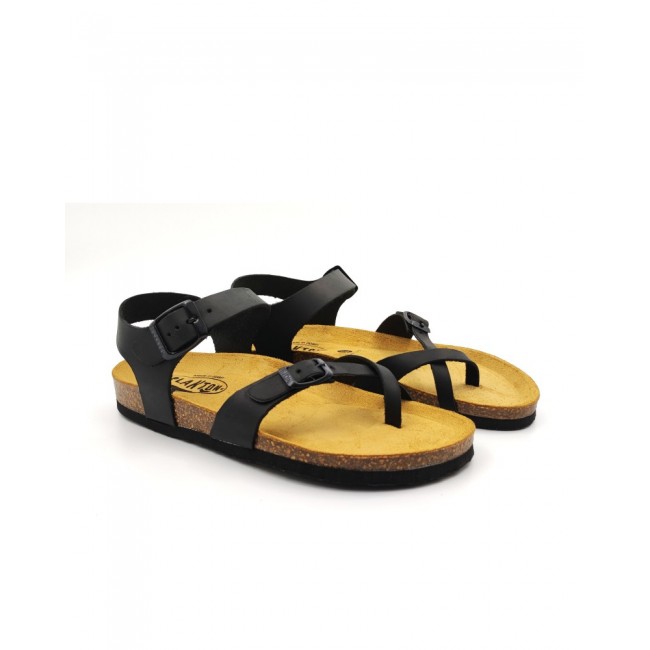 Plakton 181016 Black Γυναικεία Ανατομικά Δερμάτινα Σανδάλια