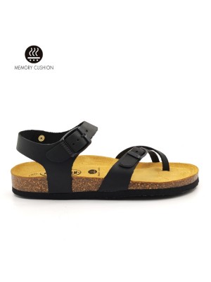 Plakton 181016 Black Γυναικεία Ανατομικά Δερμάτινα Σανδάλια