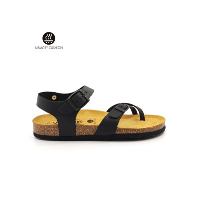 Plakton 181016 Black Γυναικεία Ανατομικά Δερμάτινα Σανδάλια