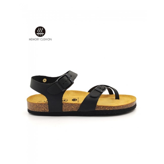 Plakton 181016 Black Γυναικεία Ανατομικά Δερμάτινα Σανδάλια