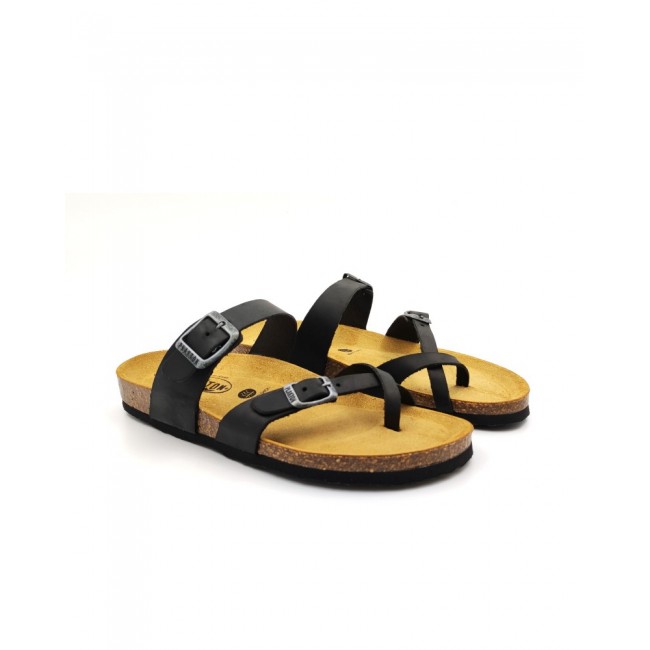Plakton 181032 Black Γυναικεία Ανατομικά Δερμάτινα Σανδάλια