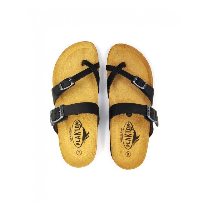 Plakton 181032 Black Γυναικεία Ανατομικά Δερμάτινα Σανδάλια