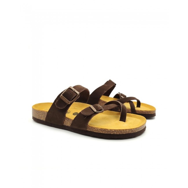 Plakton 181032 Marron Γυναικεία Ανατομικά Δερμάτινα Σανδάλια