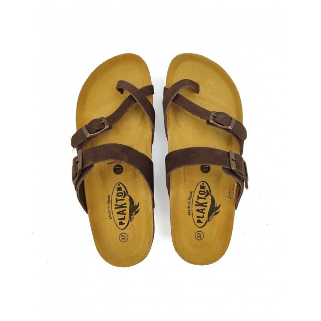 Plakton 181032 Marron Γυναικεία Ανατομικά Δερμάτινα Σανδάλια