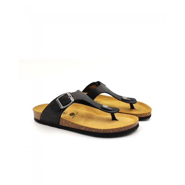 Plakton 181671 Black Γυναικεία Ανατομικά Δερμάτινα Σανδάλια