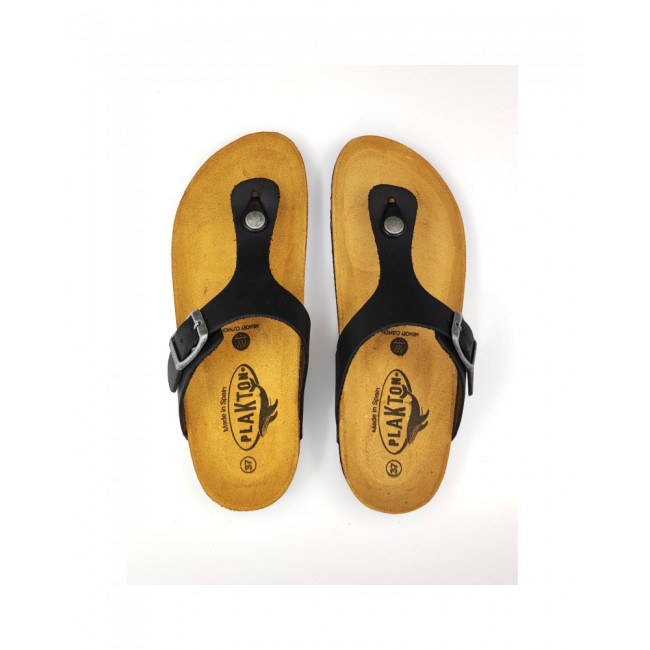 Plakton 181671 Black Γυναικεία Ανατομικά Δερμάτινα Σανδάλια