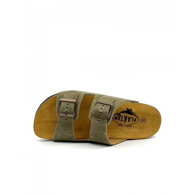 Plakton 340010 Light Kaki Γυναικεία Ανατομικά Δερμάτινα Σανδάλια