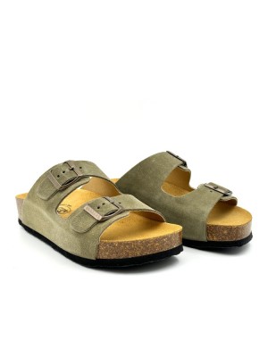 Plakton 340010 Light Kaki Γυναικεία Ανατομικά Δερμάτινα Σανδάλια