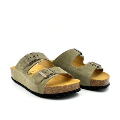 Plakton 340010 Light Kaki Γυναικεία Ανατομικά Δερμάτινα Σανδάλια